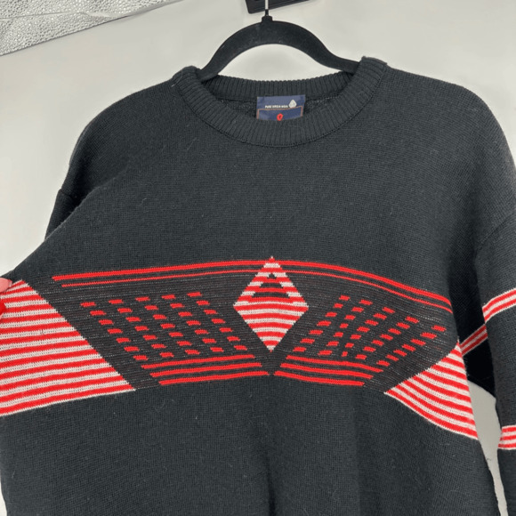 Vintage 80s Demetre Mens M Ski Sweater Wool Black Red Diamond Retro Preppy - Picture 11 of 12